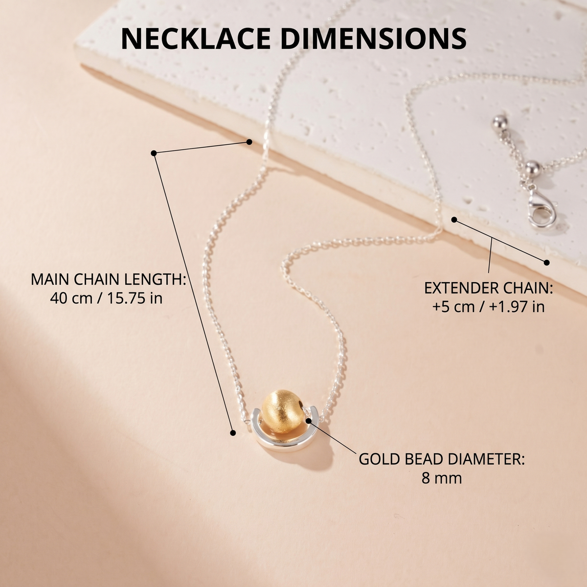 two tone pearl pendant necklace with polished u-shaped charm