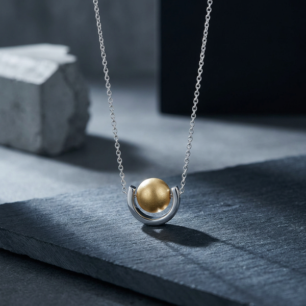 two tone pearl pendant necklace – detail view