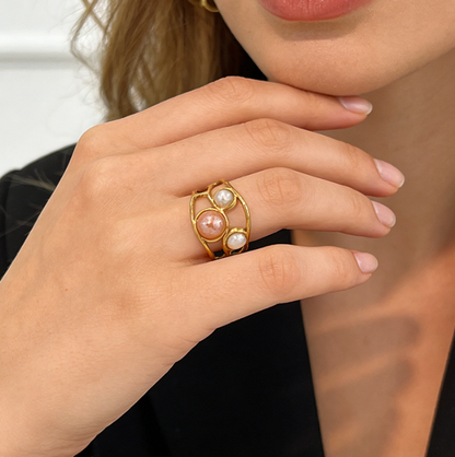 Adjustable Pearl Spiral Ring