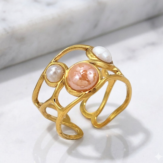 Adjustable Pearl Spiral Ring