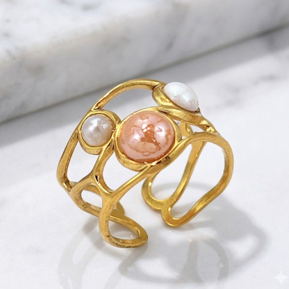 Adjustable Pearl Spiral Ring