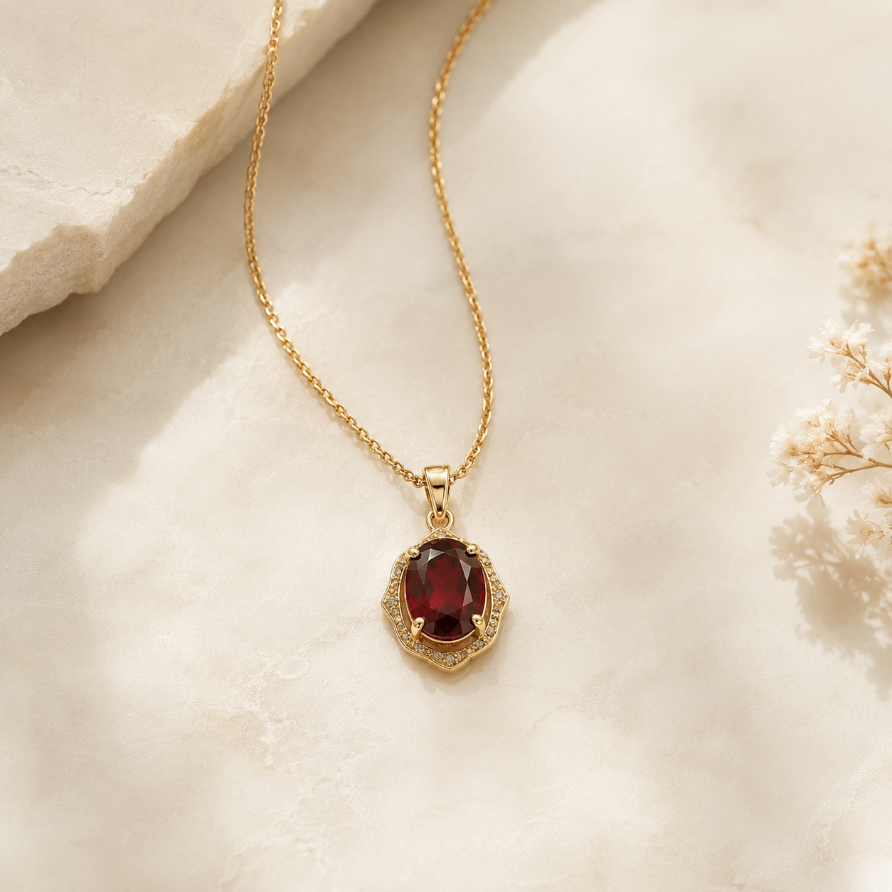 ruby birthstone necklace in gold with personalized engraving – july birthstone